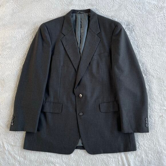🔥VTG Jones New York PinstripedWool Mens 2 Pc Suit Blazer R43 Pants 37 Preppy - Picture 2 of 15